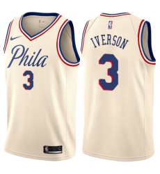 Men's Nike Philadelphia 76ers #3 Allen Iverson Swingman Cream NBA Jersey - City Edition