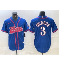 Men's Philadelphia 76ers #3 Allen Iverson Blue With Cool Base Stitched Baseball Jersey