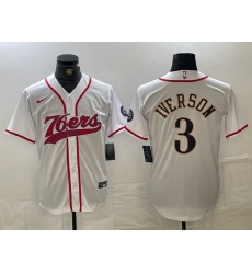 Men's Philadelphia 76ers #3 Allen Iverson White With Cool Base Stitched Baseball Jersey