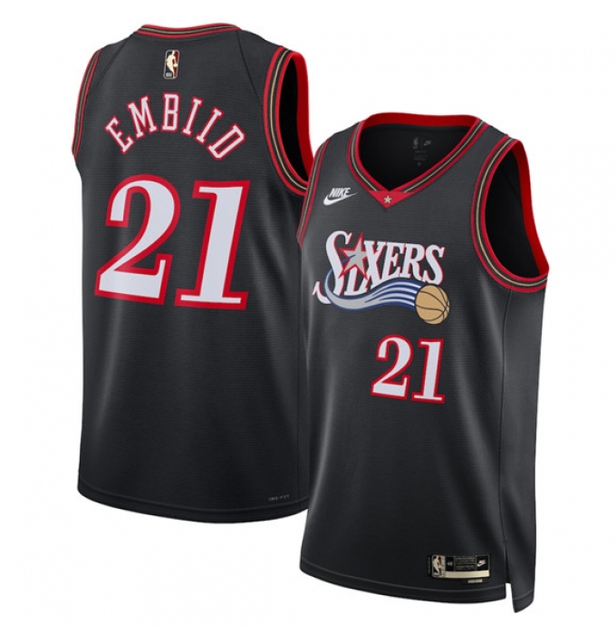 Men's Philadelphia 76ers #21 Joel Embiid Black 2025 Classic Edition Stitched Jersey