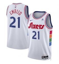 Men's Philadelphia 76ers #21 Joel Embiid White 2024-25 City Edition Stitched Jersey