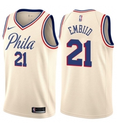 Women's Nike Philadelphia 76ers #21 Joel Embiid Swingman Cream NBA Jersey - City Edition