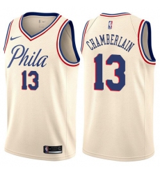 Men's Nike Philadelphia 76ers #13 Wilt Chamberlain Authentic Cream NBA Jersey - City Edition