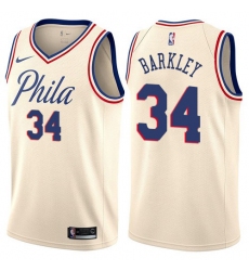 Men's Nike Philadelphia 76ers #34 Charles Barkley Authentic Cream NBA Jersey - City Edition