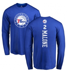 NBA Nike Philadelphia 76ers #2 Moses Malone Royal Blue Backer Long Sleeve T-Shirt