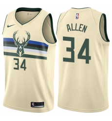 Men's Nike Milwaukee Bucks #34 Ray Allen Authentic Cream NBA Jersey - City Edition