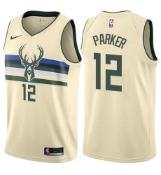 Men's Nike Milwaukee Bucks #12 Jabari Parker Authentic Cream NBA Jersey - City Edition