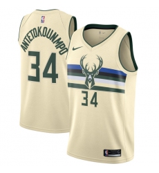 Men's Nike Milwaukee Bucks #34 Giannis Antetokounmpo Authentic Cream NBA Jersey - City Edition