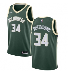 Men's Nike Milwaukee Bucks #34 Giannis Antetokounmpo Swingman Green Road NBA Jersey - Icon Edition