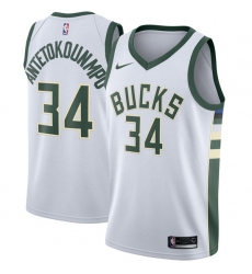 Men's Nike Milwaukee Bucks #34 Giannis Antetokounmpo Swingman White Home NBA Jersey - Association Edition