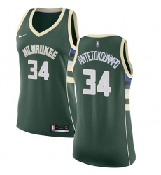 Women's Nike Milwaukee Bucks #34 Giannis Antetokounmpo Swingman Green Road NBA Jersey - Icon Edition