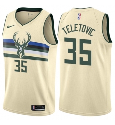 Men's Nike Milwaukee Bucks #35 Mirza Teletovic Authentic Cream NBA Jersey - City Edition