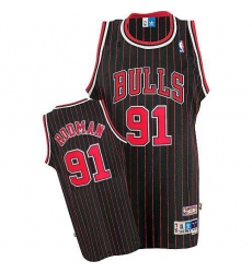 Men's Adidas Chicago Bulls #91 Dennis Rodman Swingman Black/Red Strip Throwback NBA Jersey