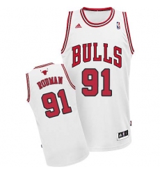 Men's Adidas Chicago Bulls #91 Dennis Rodman Swingman White Home NBA Jersey