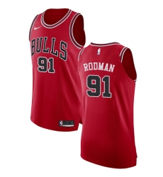 Men's Nike Chicago Bulls #91 Dennis Rodman Authentic Red Road NBA Jersey - Icon Edition