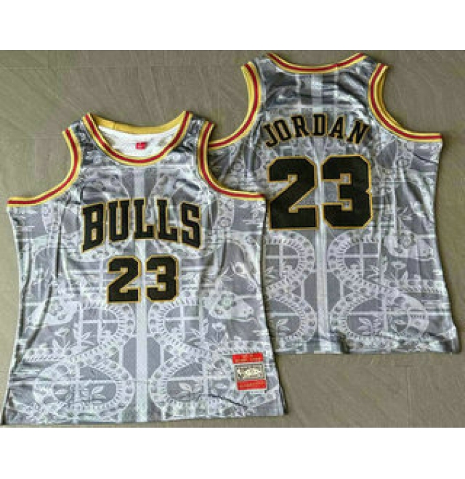 Men's Chicago Bulls #23 Michael Jordan Grey Snakeskin Hardwood AU Throwback Jersey