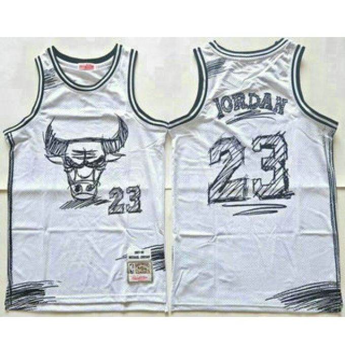 Men's Chicago Bulls #23 Michael Jordan White Sketch Swingman Jersey