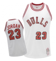 Men's Mitchell and Ness Chicago Bulls #23 Michael Jordan Authentic White Throwback NBA Jersey