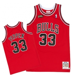 Men's Mitchell and Ness Chicago Bulls #33 Scottie Pippen Authentic Red Throwback NBA Jersey