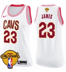 Women's Nike Cleveland Cavaliers #23 LeBron James Swingman White/Pink Fashion 2018 NBA Finals Bound NBA Jersey