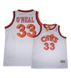 Men's Mitchell and Ness Cleveland Cavaliers #33 Shaquille O'Neal Authentic White CAVS Throwback NBA Jersey