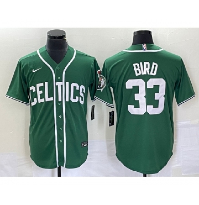 Men's Nike Boston Celtics #33 Larry Bird Green Stitched Baseball Jersey