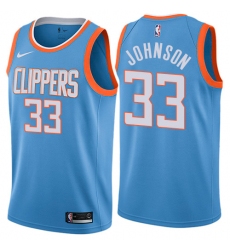 Men's Nike Los Angeles Clippers #33 Wesley Johnson Authentic Blue NBA Jersey - City Edition