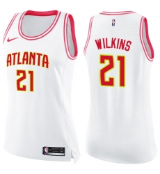 Women's Nike Atlanta Hawks #21 Dominique Wilkins Swingman White/Pink Fashion NBA Jersey