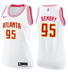 Women's Nike Atlanta Hawks #95 DeAndre' Bembry Swingman White/Pink Fashion NBA Jersey