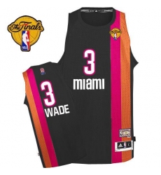 Men's Adidas Miami Heat #3 Dwyane Wade Authentic Black ABA Hardwood Classic Finals Patch NBA Jersey