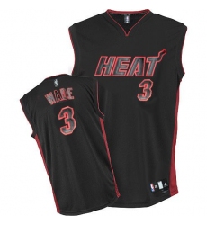 Men's Adidas Miami Heat #3 Dwyane Wade Authentic Black Black/Red No. NBA Jersey