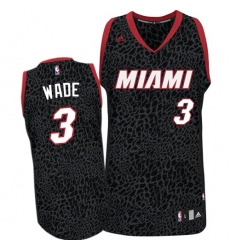 Men's Adidas Miami Heat #3 Dwyane Wade Authentic Black Crazy Light NBA Jersey