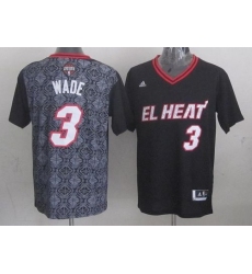 Men's Adidas Miami Heat #3 Dwyane Wade Authentic Black New Latin Nights NBA Jersey