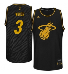 Men's Adidas Miami Heat #3 Dwyane Wade Authentic Black Precious Metals Fashion NBA Jersey