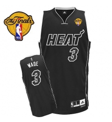 Men's Adidas Miami Heat #3 Dwyane Wade Authentic Black Shadow Finals Patch NBA Jersey