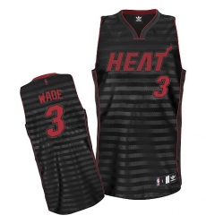 Men's Adidas Miami Heat #3 Dwyane Wade Authentic Black/Grey Groove NBA Jersey