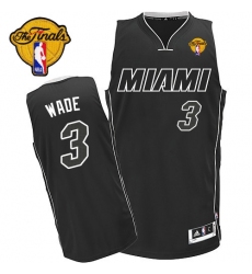 Men's Adidas Miami Heat #3 Dwyane Wade Authentic Black/White Finals Patch NBA Jersey