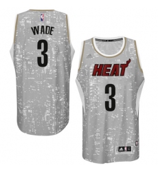 Men's Adidas Miami Heat #3 Dwyane Wade Authentic Grey City Light NBA Jersey