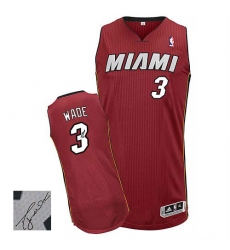 Men's Adidas Miami Heat #3 Dwyane Wade Authentic Red Alternate Autographed NBA Jersey