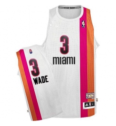 Men's Adidas Miami Heat #3 Dwyane Wade Authentic White ABA Hardwood Classic NBA Jersey