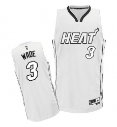 Men's Adidas Miami Heat #3 Dwyane Wade Authentic White On White NBA Jersey