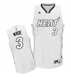 Men's Adidas Miami Heat #3 Dwyane Wade Swingman White On White NBA Jersey