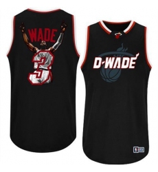 Men's Majestic Miami Heat #3 Dwyane Wade Authentic Black Athletic Notorious Fashion NBA Jersey