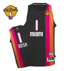 Men's Adidas Miami Heat #1 Chris Bosh Authentic Black ABA Hardwood Classic Finals Patch NBA Jersey