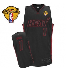 Men's Adidas Miami Heat #1 Chris Bosh Authentic Black Black/Red No. Finals Patch NBA Jersey