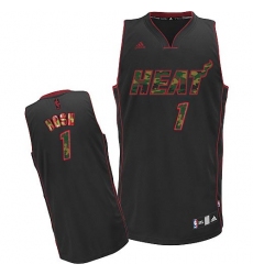 Men's Adidas Miami Heat #1 Chris Bosh Authentic Black Camo Fashion NBA Jersey