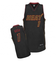 Men's Adidas Miami Heat #1 Chris Bosh Authentic Black Carbon Fiber Fashion NBA Jersey