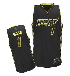 Men's Adidas Miami Heat #1 Chris Bosh Authentic Black Electricity Fashion NBA Jersey