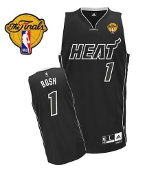 Men's Adidas Miami Heat #1 Chris Bosh Authentic Black Shadow Finals Patch NBA Jersey