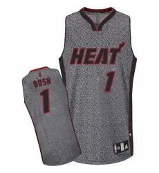 Men's Adidas Miami Heat #1 Chris Bosh Authentic Grey Static Fashion NBA Jersey